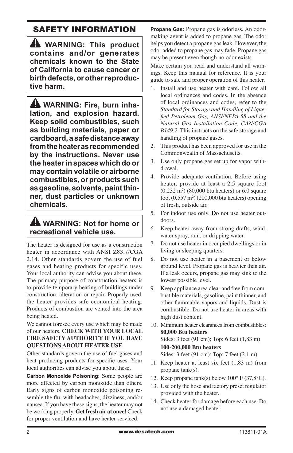 Safety information | Desa 30-80 User Manual | Page 2 / 32