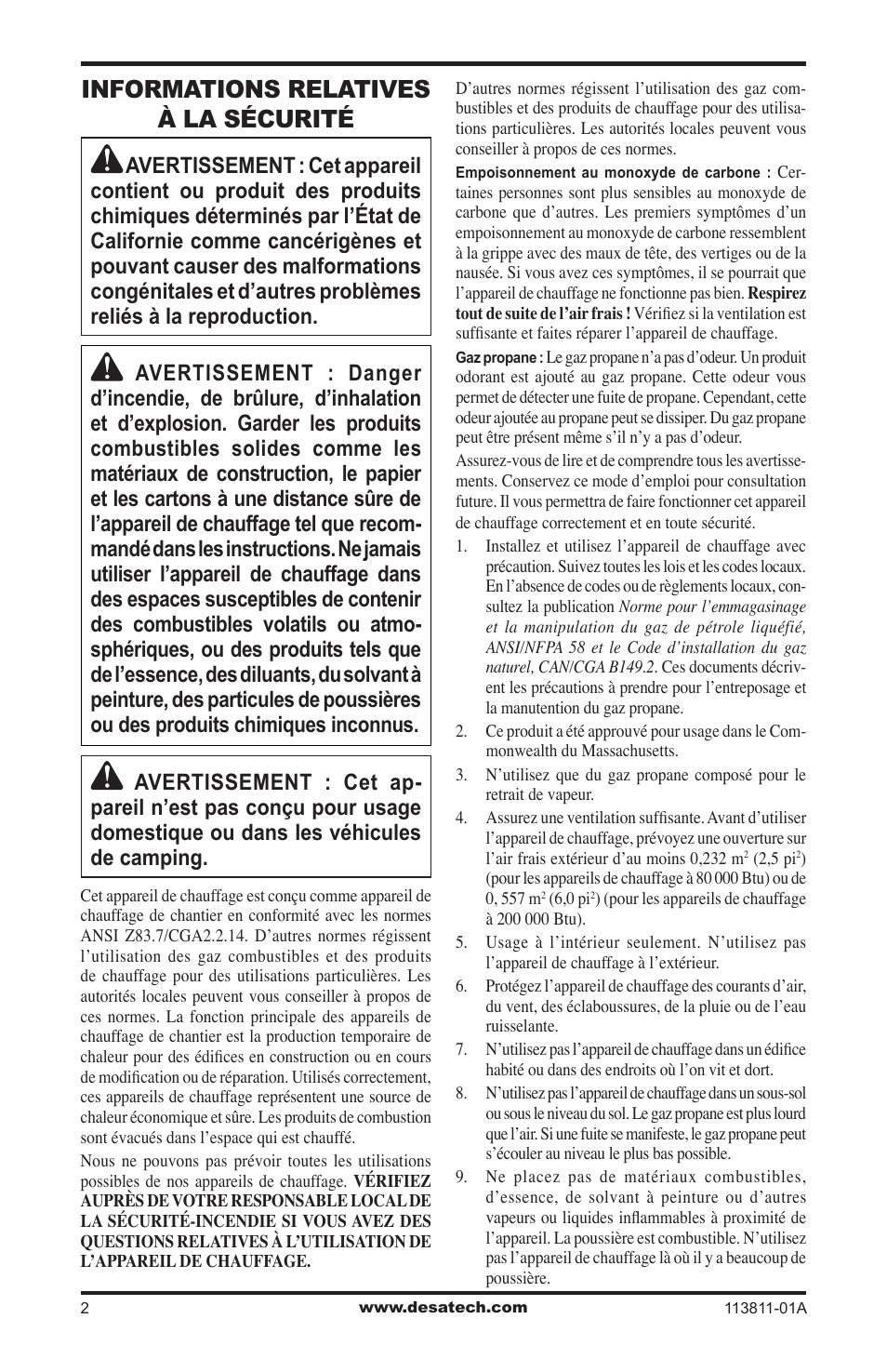 Informations relatives à la sécurité | Desa 30-80 User Manual | Page 22 / 32