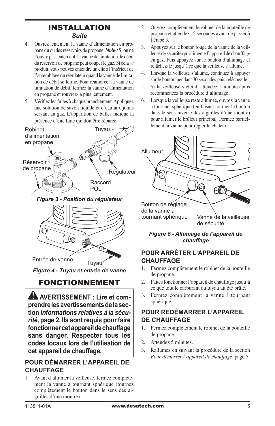 Fonctionnement, Installation | Desa 30-80 User Manual | Page 25 / 32