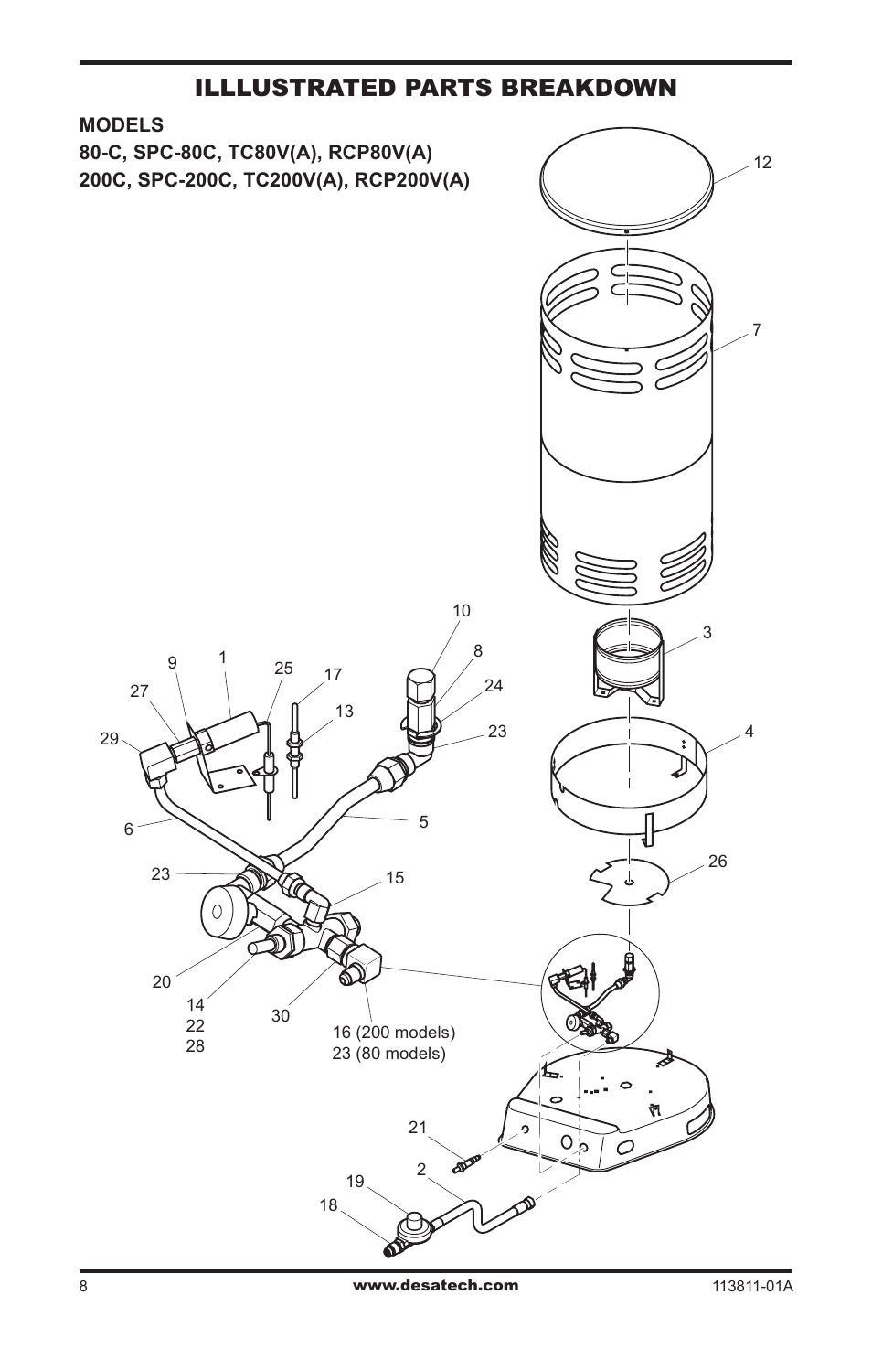 Illlustrated parts breakdown and parts list, Illlustrated parts breakdown | Desa 30-80 User Manual | Page 8 / 32