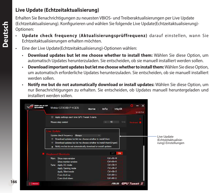 Deutsch, Live update (echtzeitaktualisierung) | Asus GeForce GTX 1660 Ti TUF Gaming EVO OC Edition Graphics Card User Manual | Page 166 / 167