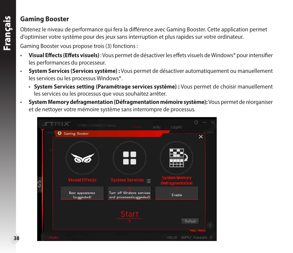 Fr anç ais franç ais, Fr anç ais fr anç ais | Asus GeForce GTX 1660 Ti TUF Gaming EVO OC Edition Graphics Card User Manual | Page 38 / 167