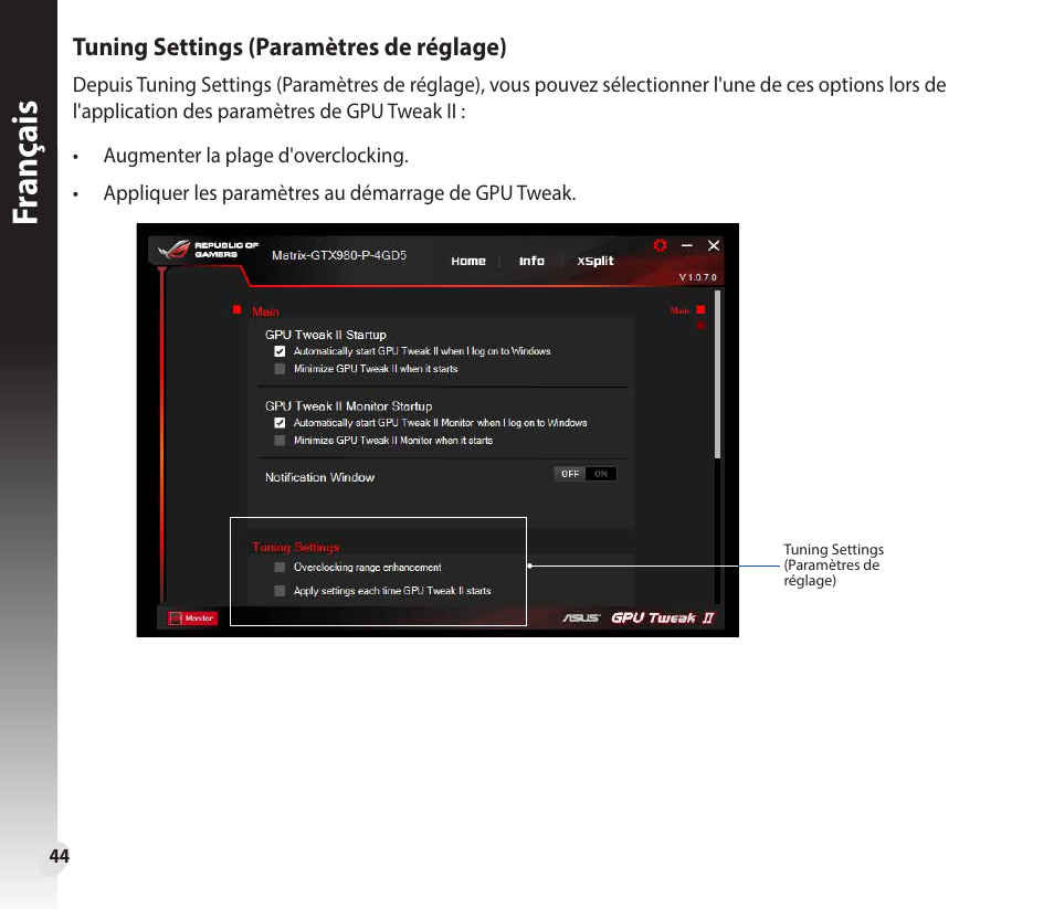 Fr anç ais franç ais | Asus GeForce GTX 1660 Ti TUF Gaming EVO OC Edition Graphics Card User Manual | Page 44 / 167