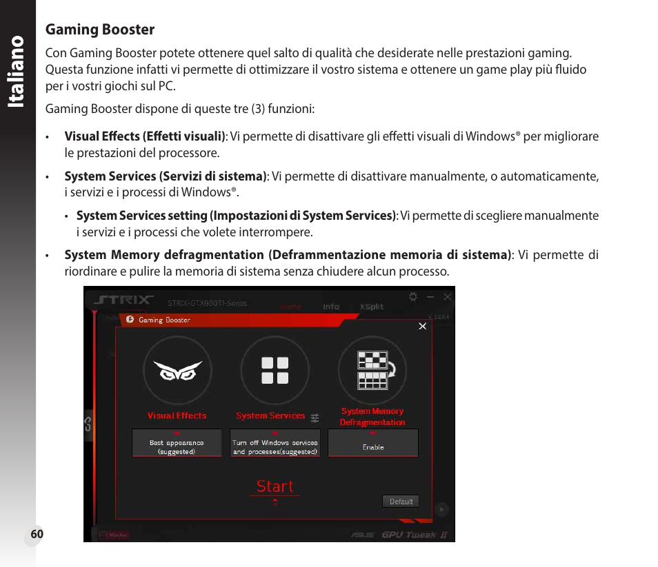 Italiano, Italianoitaliano | Asus GeForce GTX 1660 Ti TUF Gaming EVO OC Edition Graphics Card User Manual | Page 60 / 167