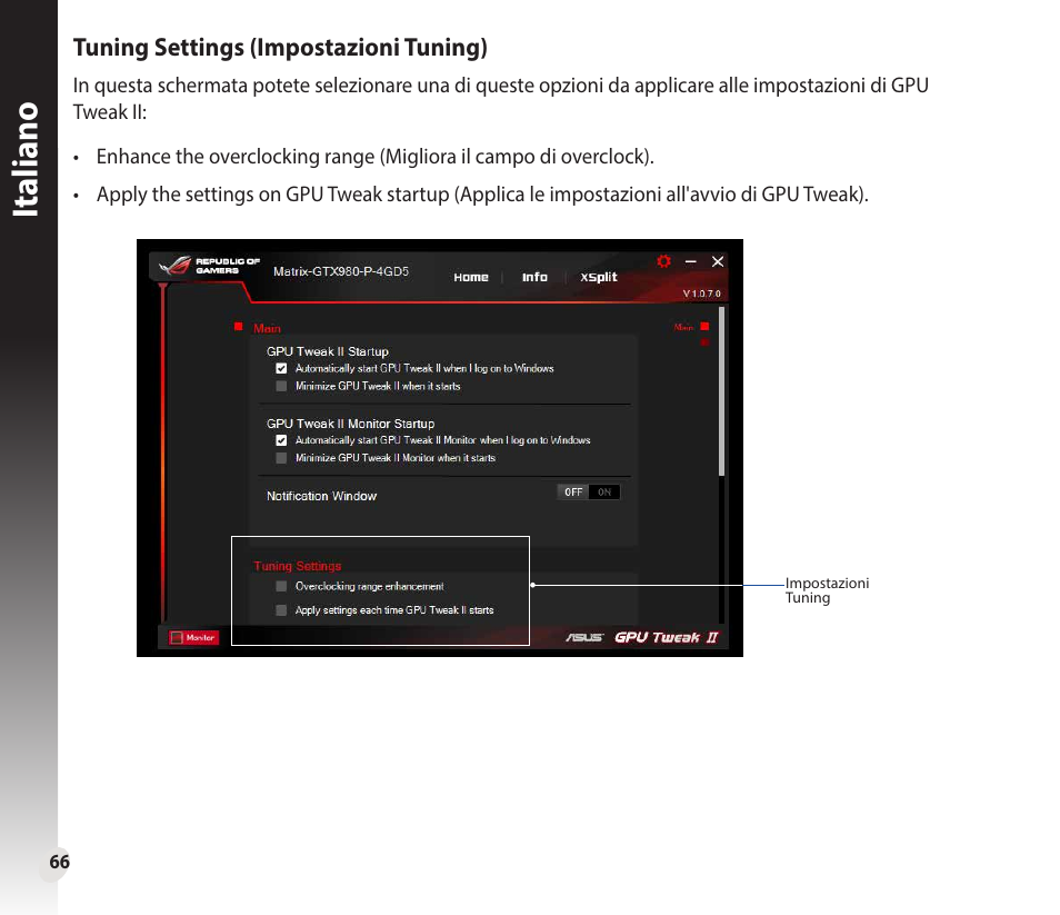 Italiano | Asus GeForce GTX 1660 Ti TUF Gaming EVO OC Edition Graphics Card User Manual | Page 66 / 167