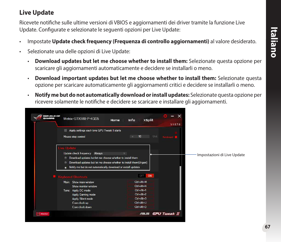 Italiano | Asus GeForce GTX 1660 Ti TUF Gaming EVO OC Edition Graphics Card User Manual | Page 67 / 167