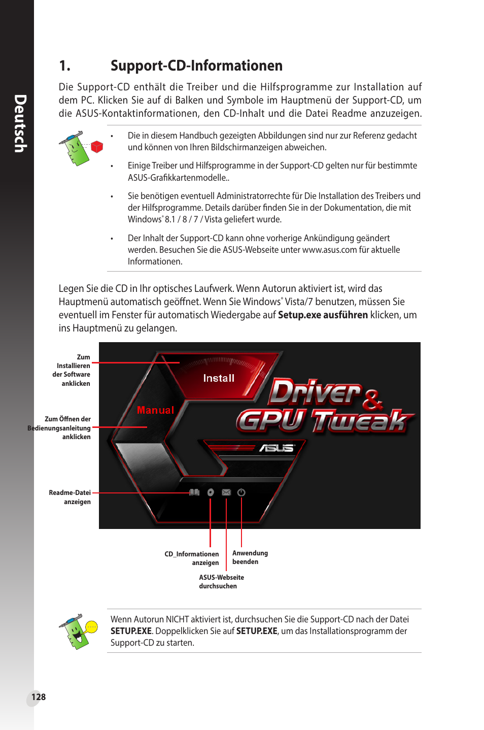 Support-cd-informationen, Deutsch | Asus Phoenix GeForce GT 1030 OC Edition Graphics Card User Manual | Page 128 / 322