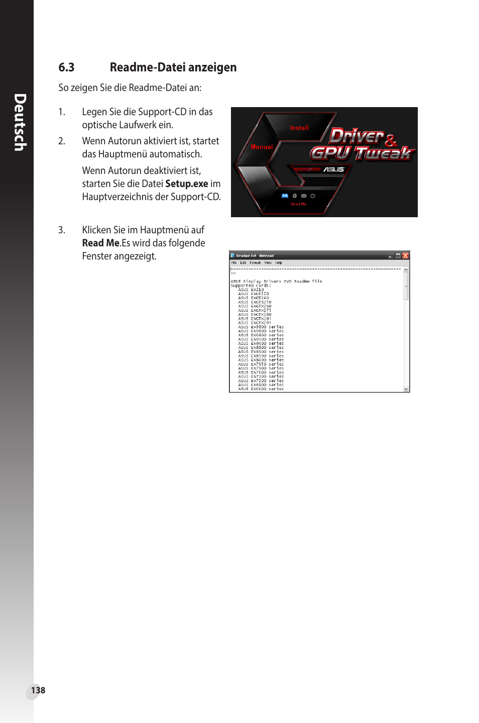 3 readme-datei anzeigen, Readme-datei anzeigen, Deutsch | Asus Phoenix GeForce GT 1030 OC Edition Graphics Card User Manual | Page 138 / 322