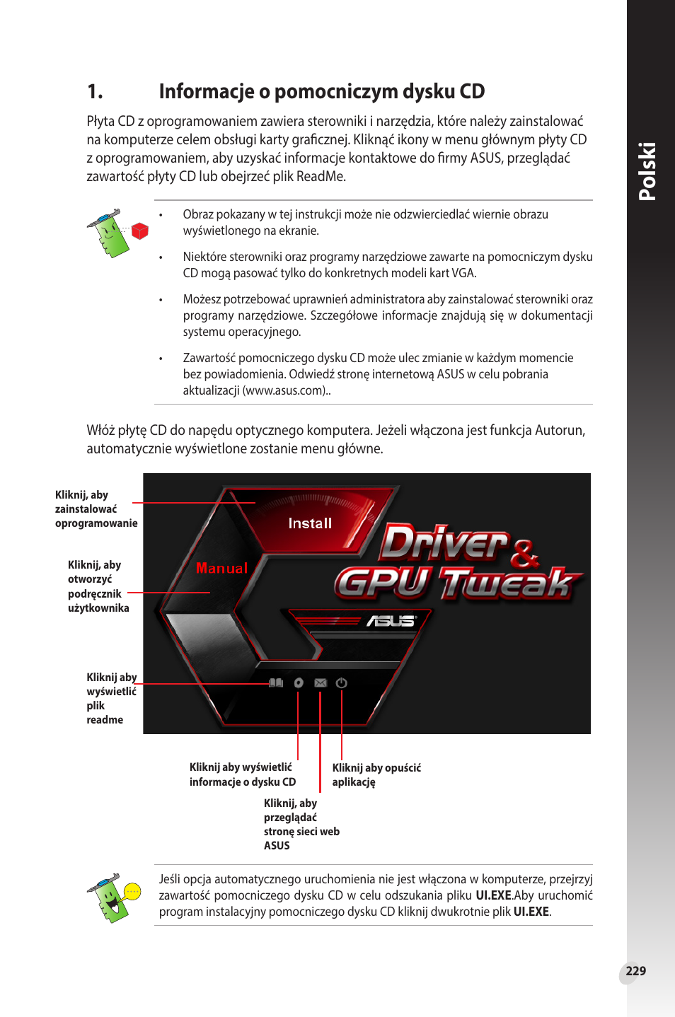 Informacje o pomocniczym dysku cd, Polsk i | Asus Phoenix GeForce GT 1030 OC Edition Graphics Card User Manual | Page 229 / 322