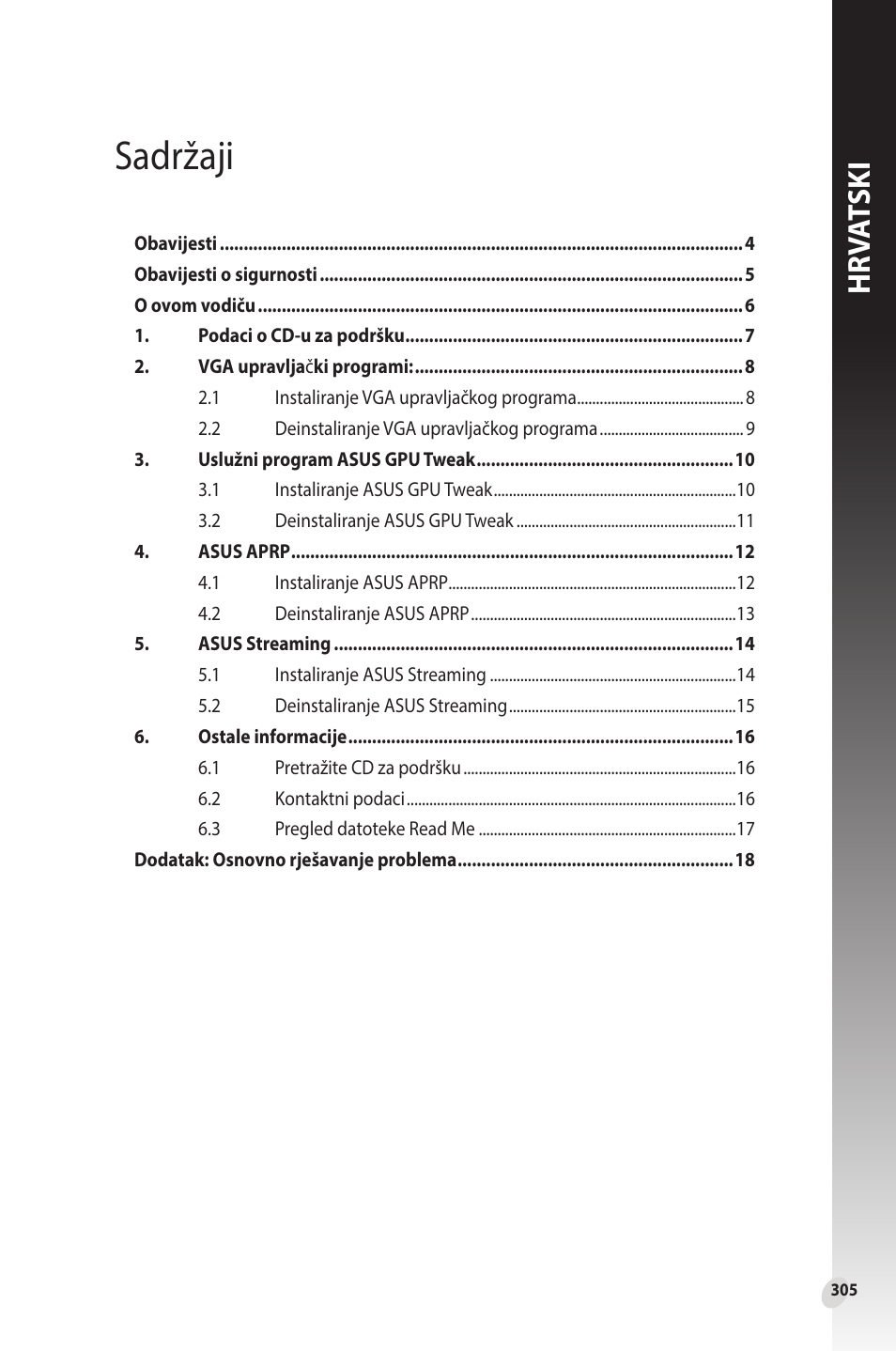 Sadržaji, Hr va tski | Asus Phoenix GeForce GT 1030 OC Edition Graphics Card User Manual | Page 305 / 322