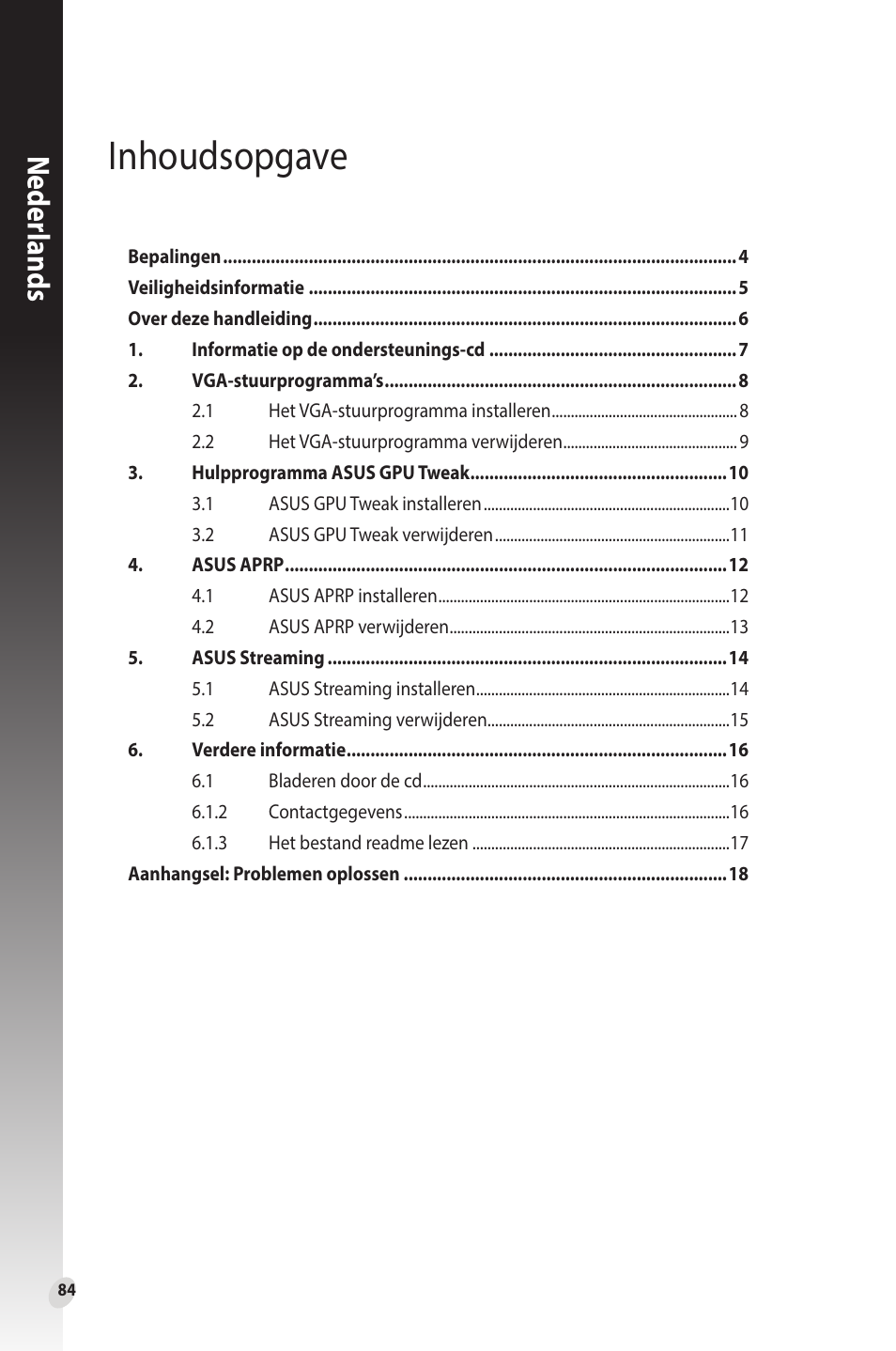 Inhoudsopgave, Neder lands | Asus Phoenix GeForce GT 1030 OC Edition Graphics Card User Manual | Page 84 / 322