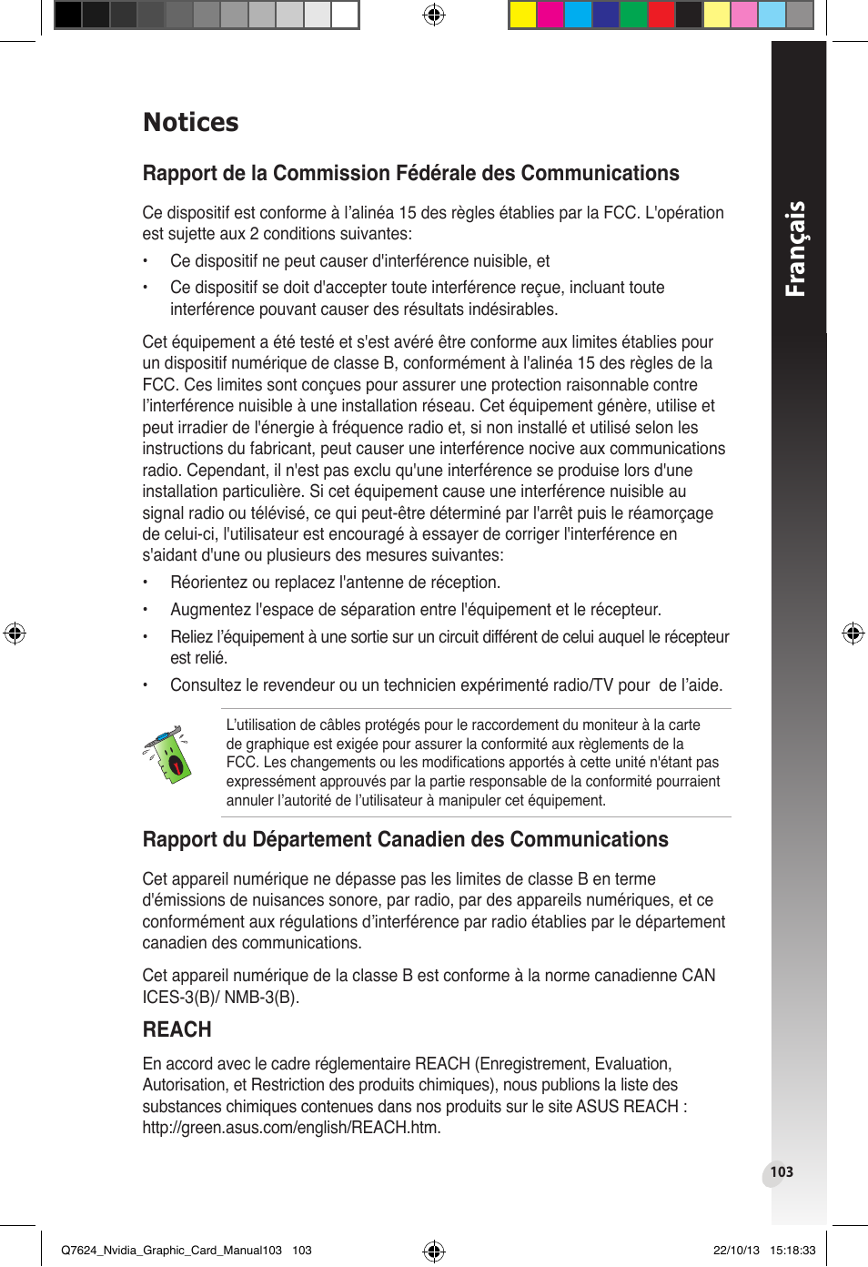 Notices, Fr anç ais | Asus Radeon RX 6800 XT TUF GAMING Graphics Card User Manual | Page 103 / 321