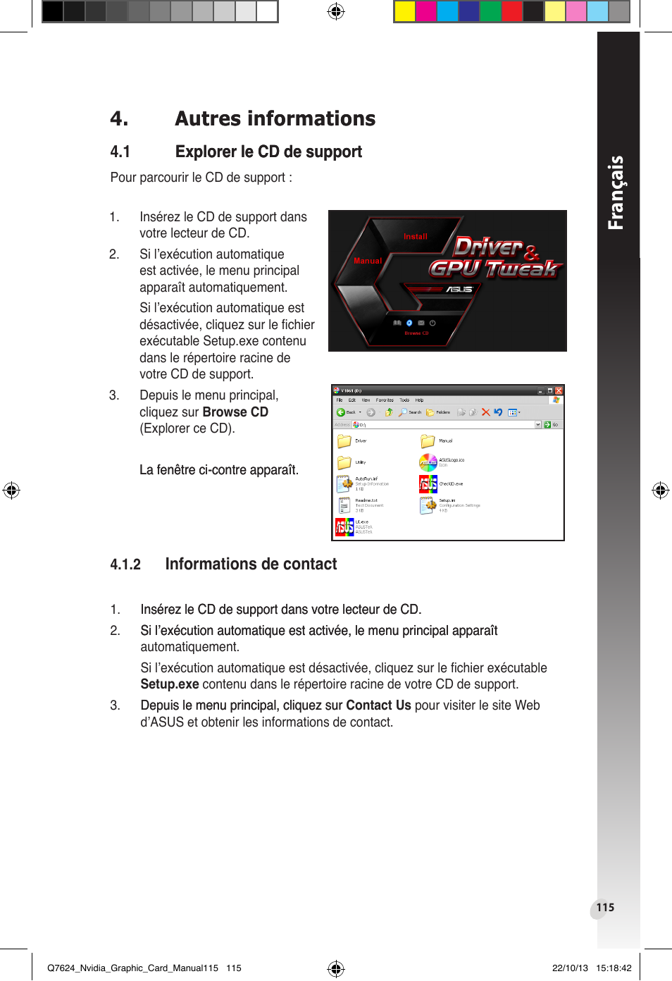 Autres informations, 1 explorer le cd de support, Explorer le cd de support | Fr anç ais, Autres informations autres informations | Asus Radeon RX 6800 XT TUF GAMING Graphics Card User Manual | Page 115 / 321