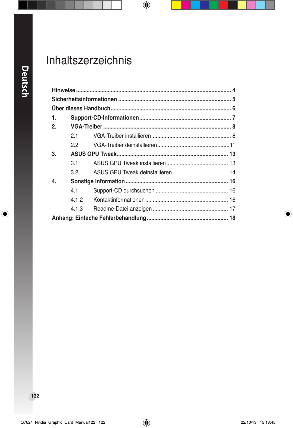 Inhaltszerzeichnis, Deutsch | Asus Radeon RX 6800 XT TUF GAMING Graphics Card User Manual | Page 122 / 321