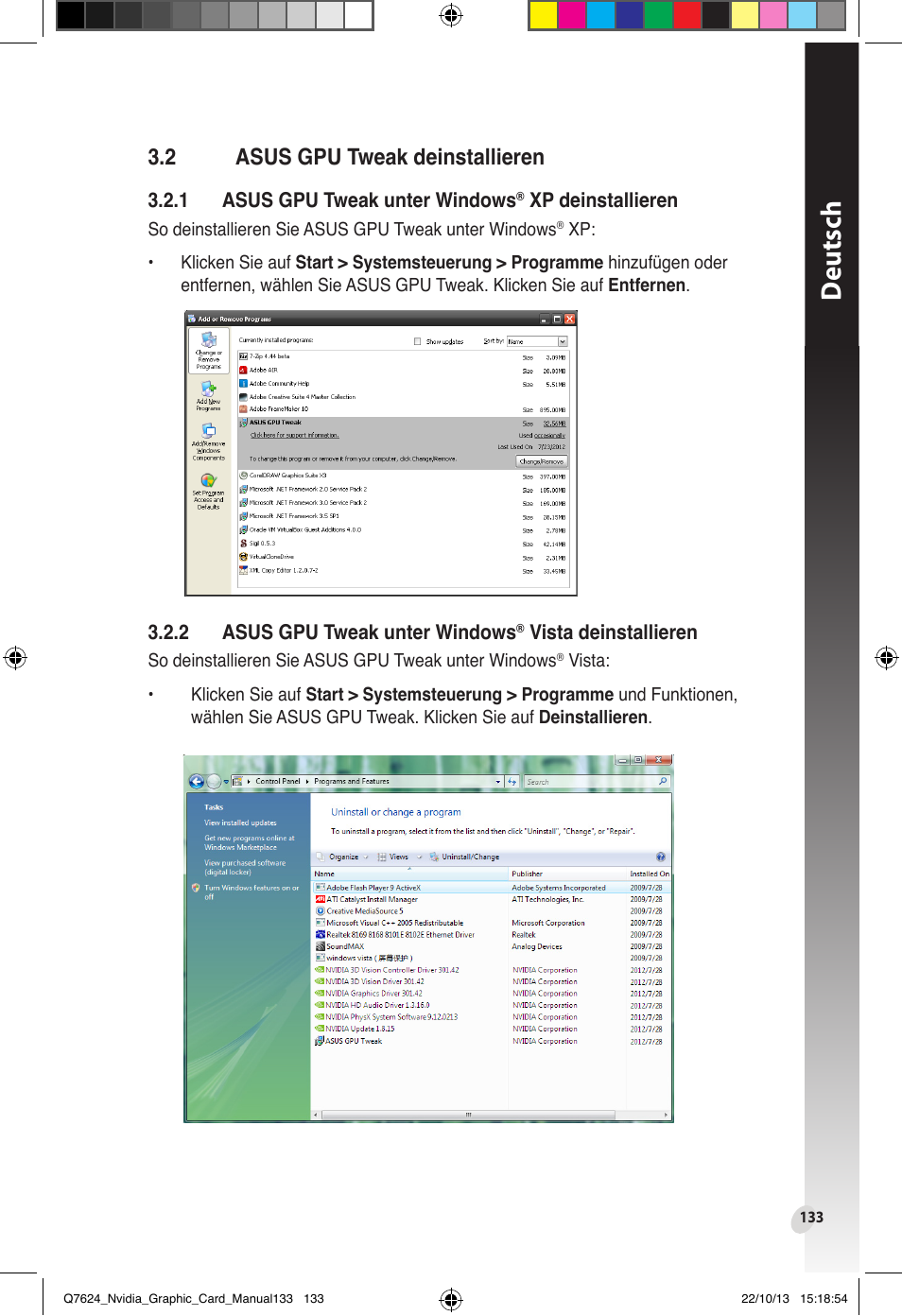 2 asus gpu tweak deinstallieren, Asus gpu tweak deinstallieren, Deutsch | Asus Radeon RX 6800 XT TUF GAMING Graphics Card User Manual | Page 133 / 321