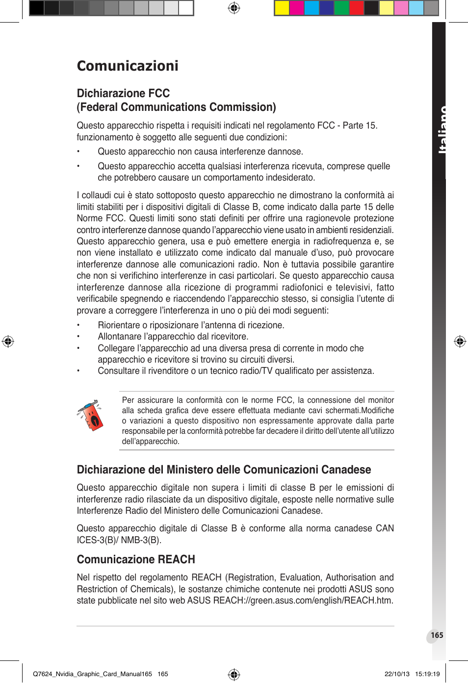 Comunicazioni, Italiano, Comunicazione reach | Asus Radeon RX 6800 XT TUF GAMING Graphics Card User Manual | Page 165 / 321