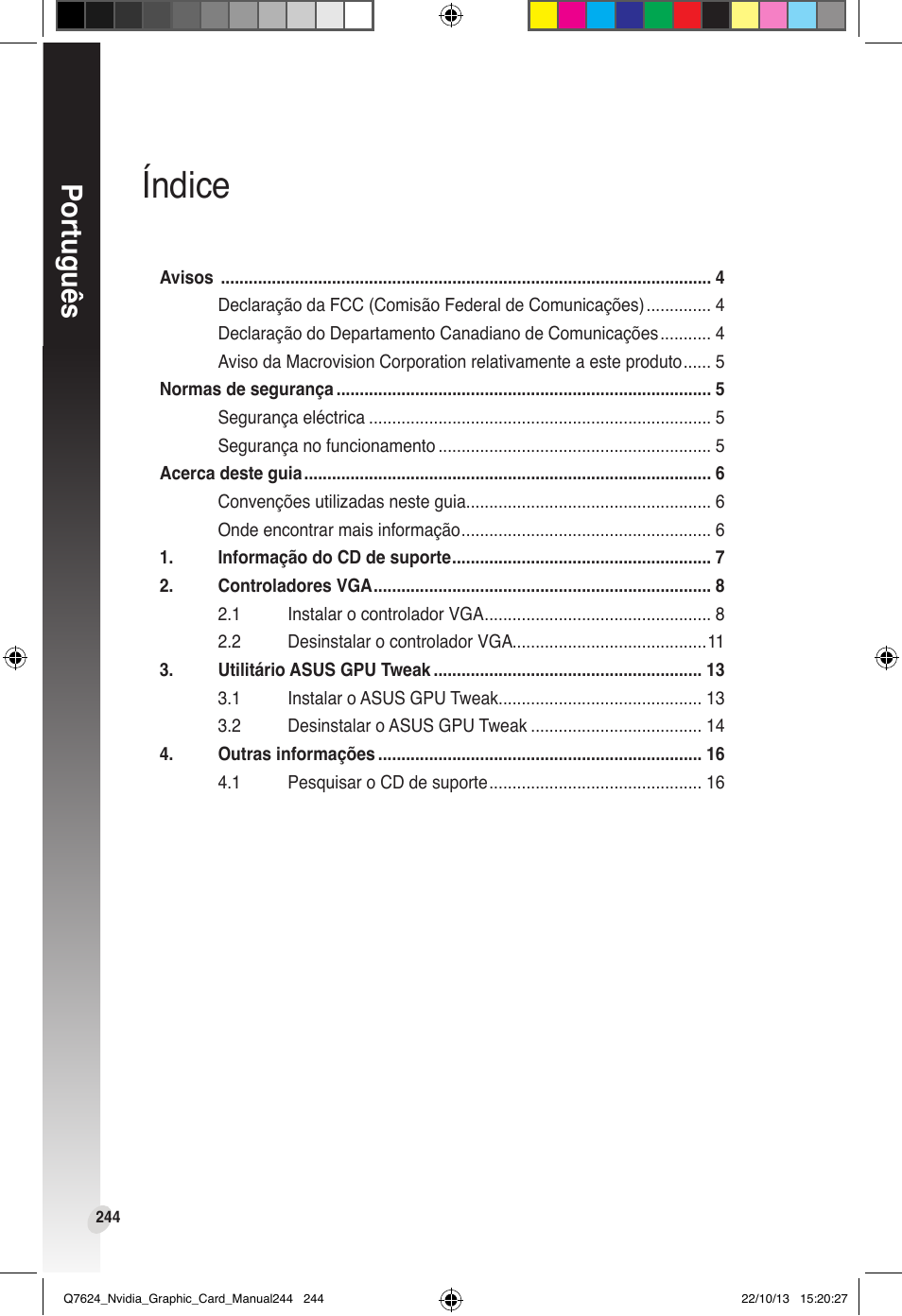 Índice, Português | Asus Radeon RX 6800 XT TUF GAMING Graphics Card User Manual | Page 244 / 321