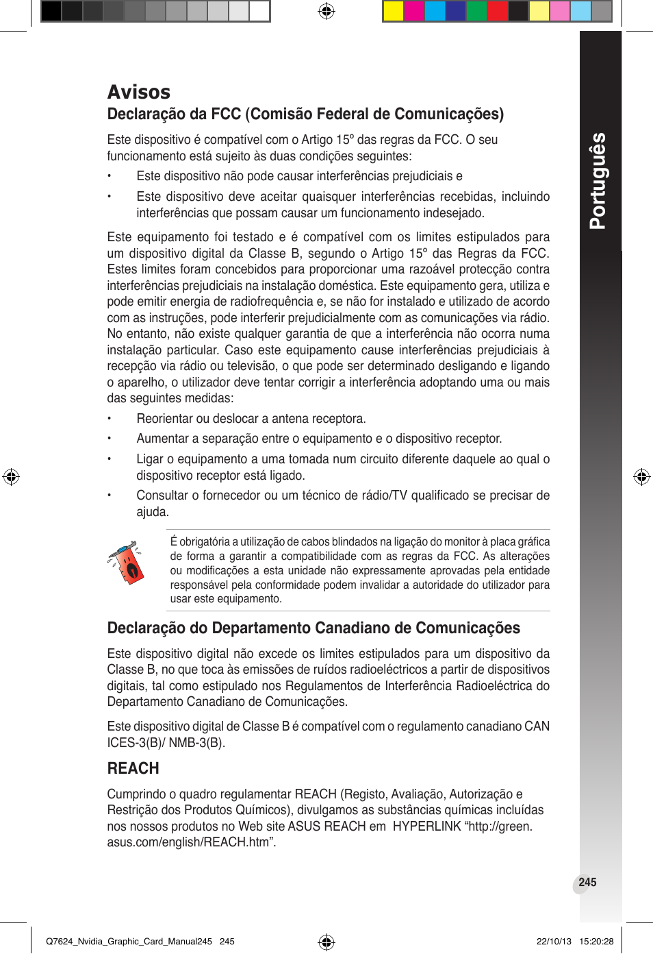 Avisos, Português, Reach | Asus Radeon RX 6800 XT TUF GAMING Graphics Card User Manual | Page 245 / 321