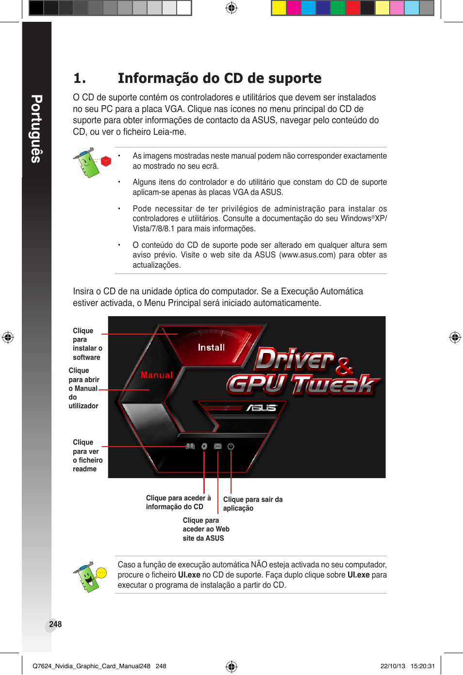 Informação do cd de suporte, Português | Asus Radeon RX 6800 XT TUF GAMING Graphics Card User Manual | Page 248 / 321