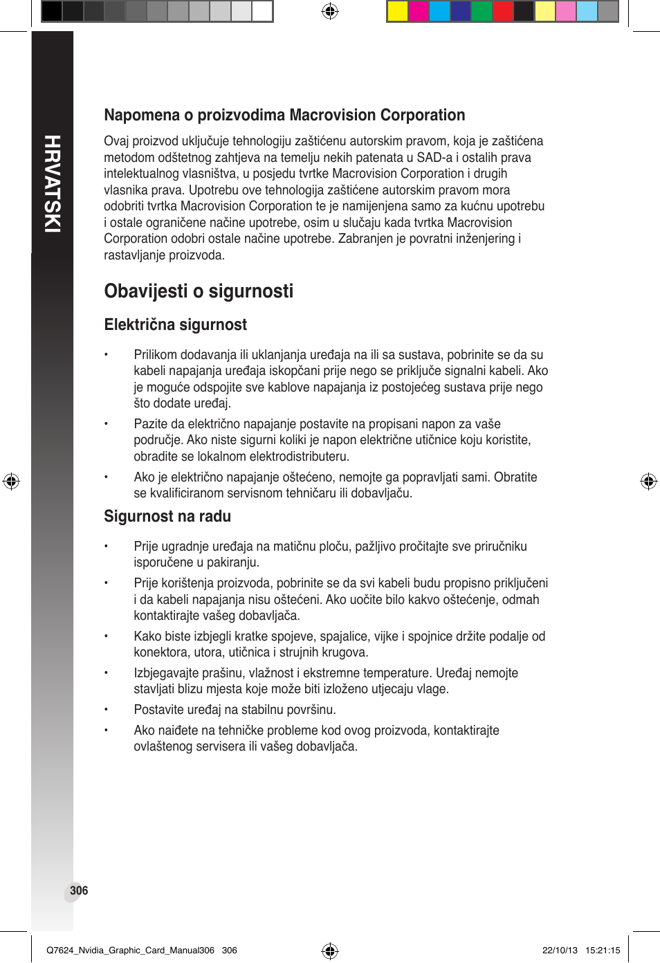 Obavijesti o sigurnosti, Hr va tski | Asus Radeon RX 6800 XT TUF GAMING Graphics Card User Manual | Page 306 / 321