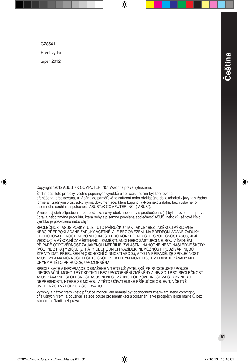 Čeština | Asus Radeon RX 6800 XT TUF GAMING Graphics Card User Manual | Page 61 / 321