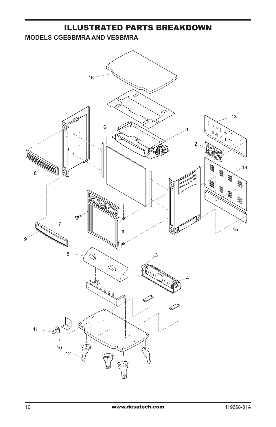 Illustrated parts breakdown, Models cgesbmra and vesbmra | Desa VESBMRA User Manual | Page 10 / 12