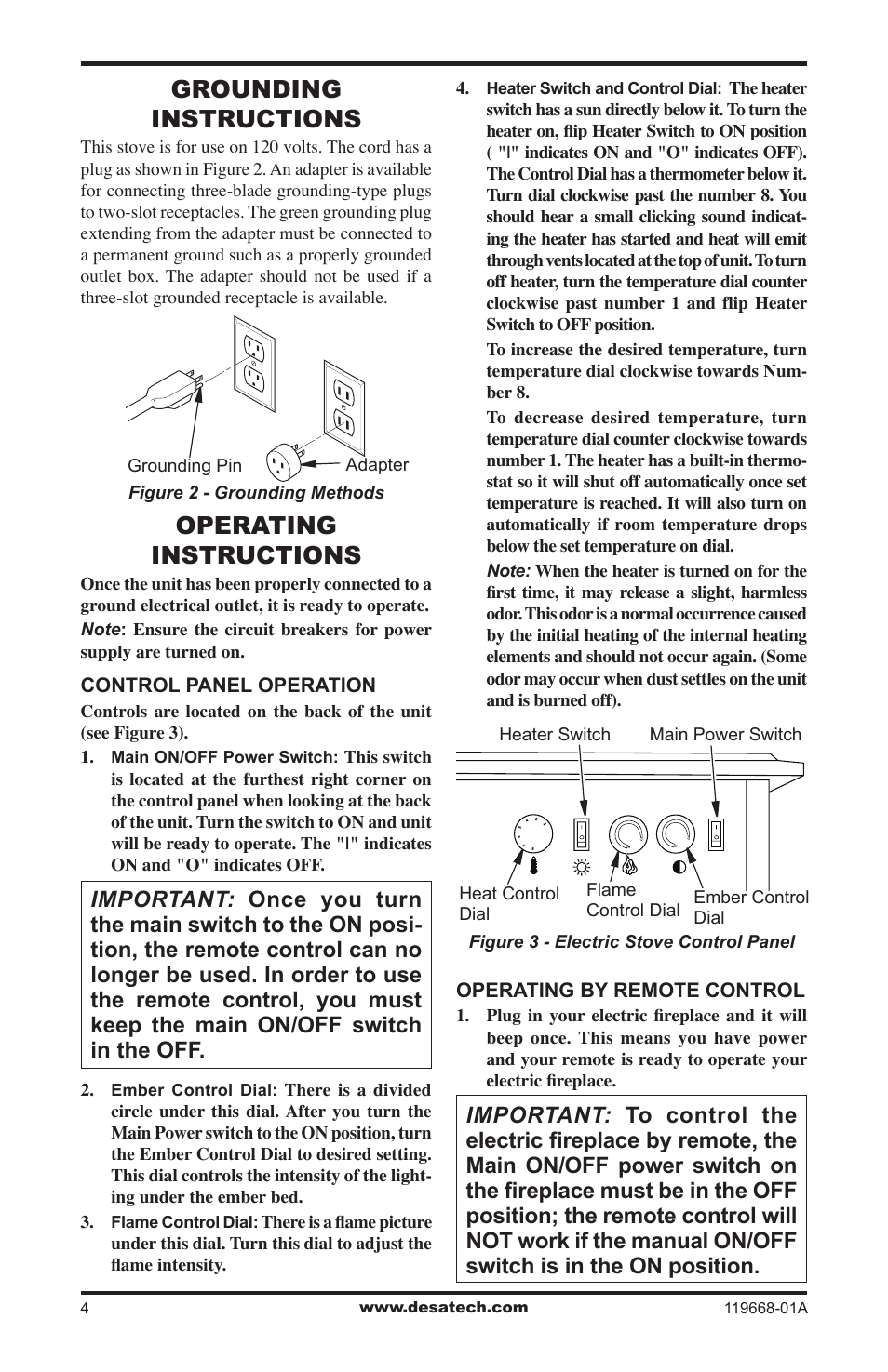 Grounding instructions, Operating instructions | Desa VESBMRA User Manual | Page 4 / 12