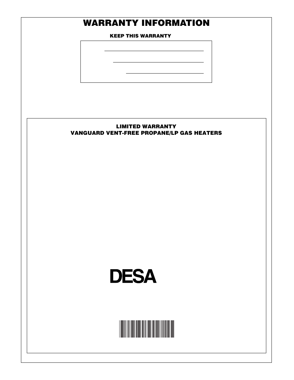 Warranty information | Desa VP2600TB User Manual | Page 24 / 24