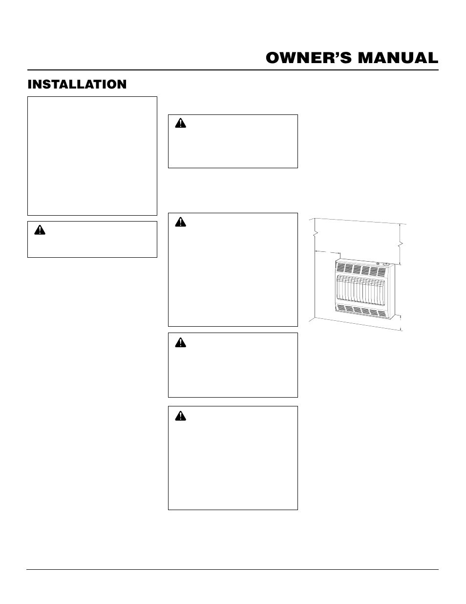 Owner’s manual, Installation, Check gas type | Installation items, Locating heater | Desa VP2600TB User Manual | Page 7 / 24