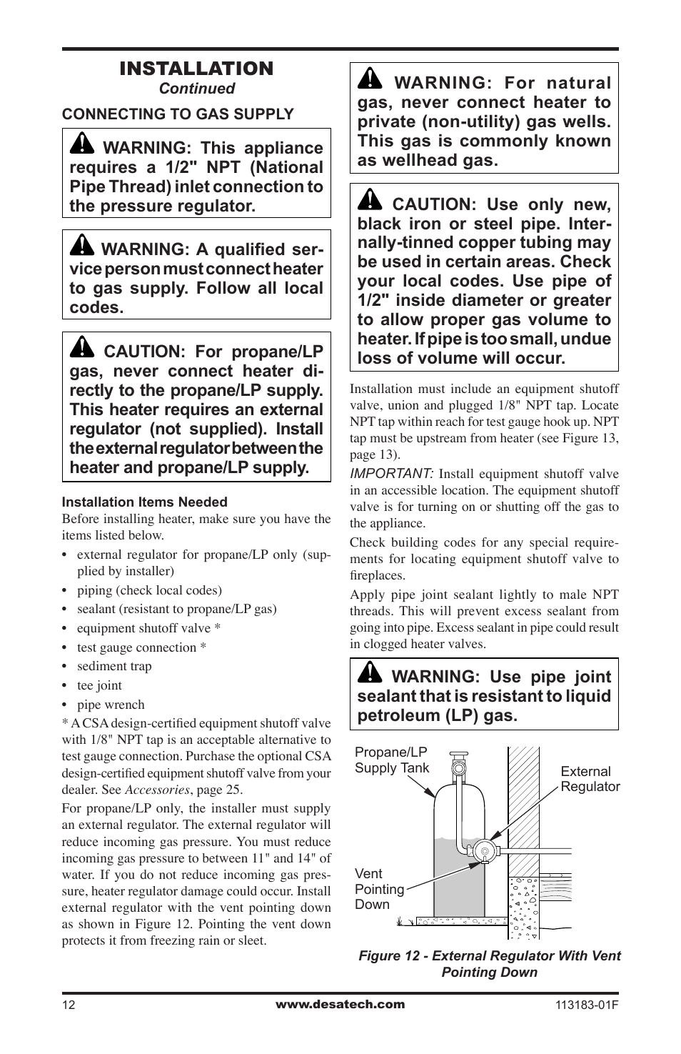 Installation | Desa CDR3924PT User Manual | Page 12 / 28