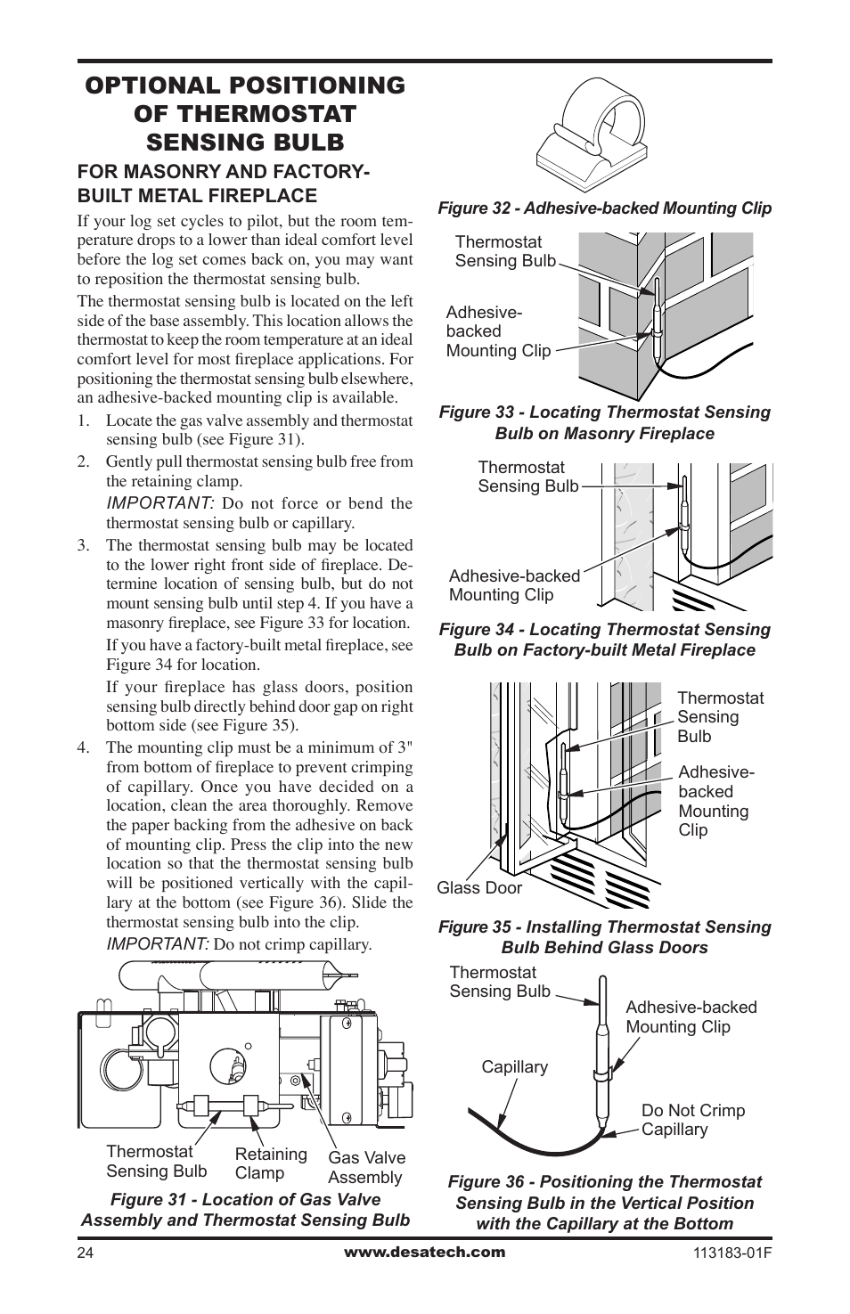 Optional positioning of thermostat sensing bulb | Desa CDR3924PT User Manual | Page 24 / 28