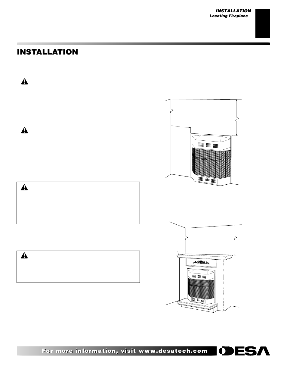 Installation, Continued, Locating fireplace | Desa CF26NT User Manual | Page 7 / 30