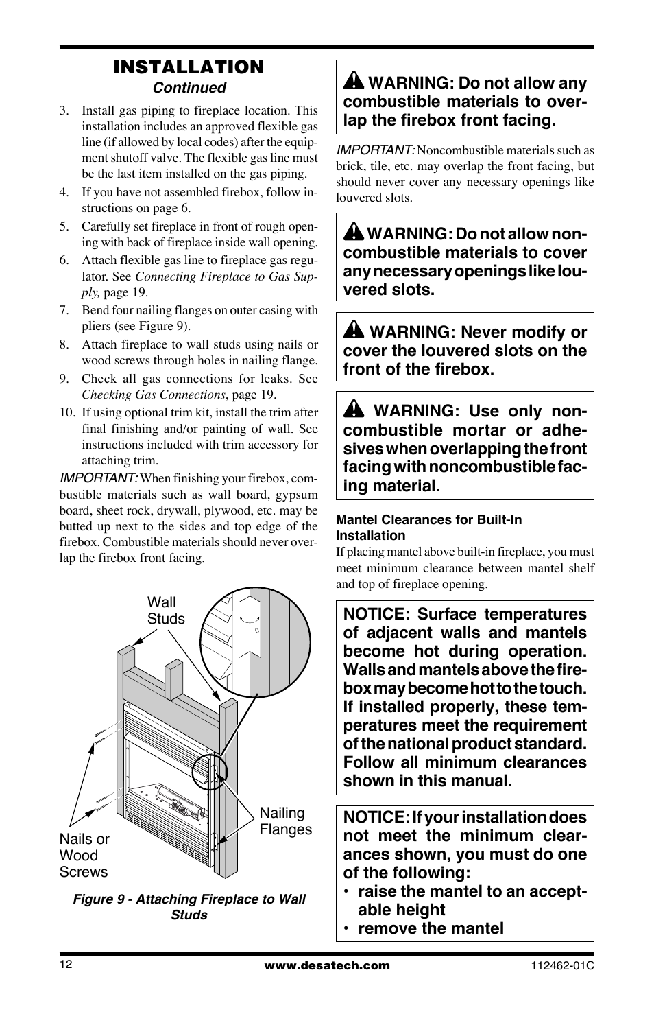 Installation | Desa CGCF10PR User Manual | Page 12 / 44