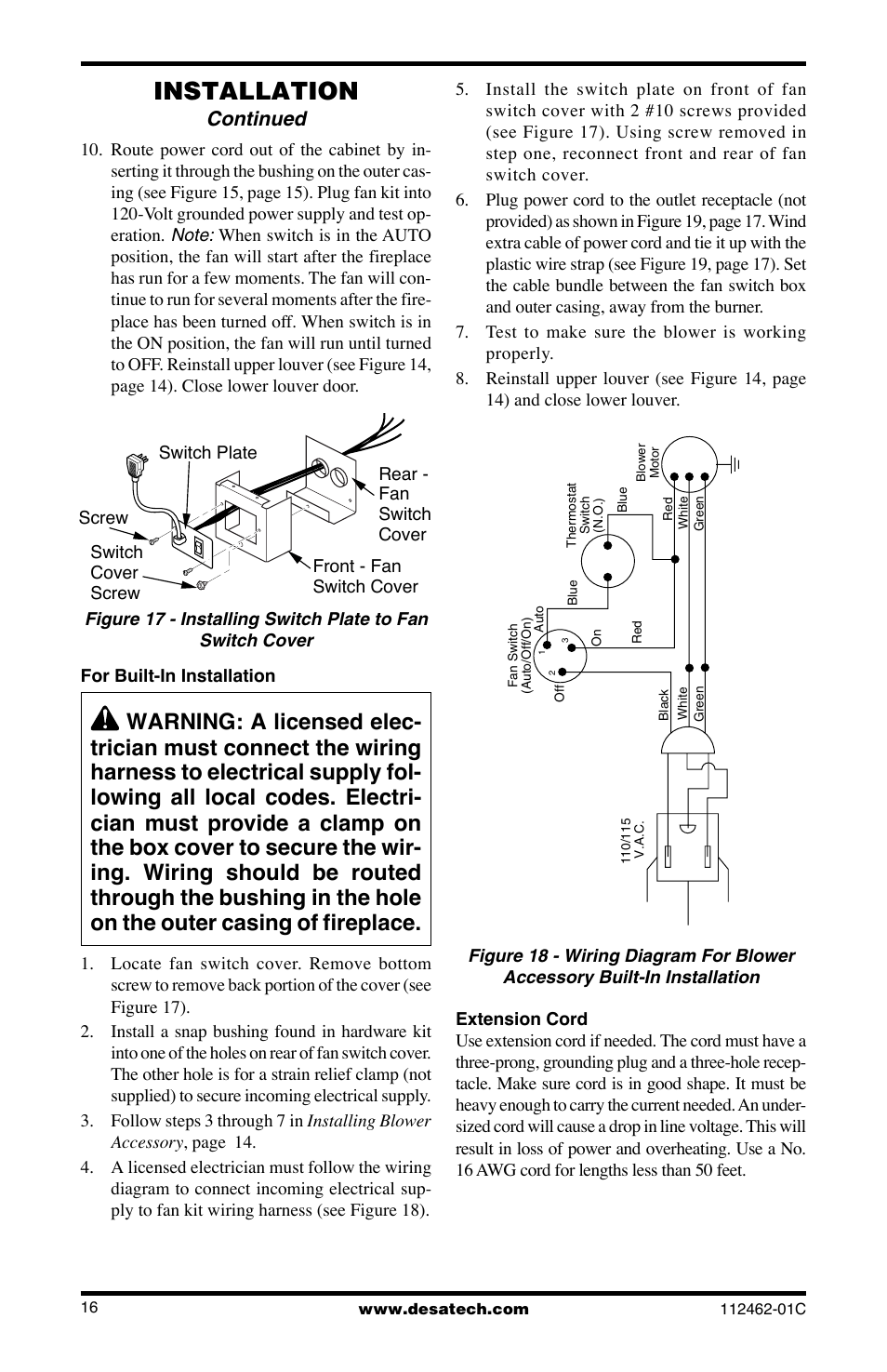 Installation, Continued | Desa CGCF10PR User Manual | Page 16 / 44