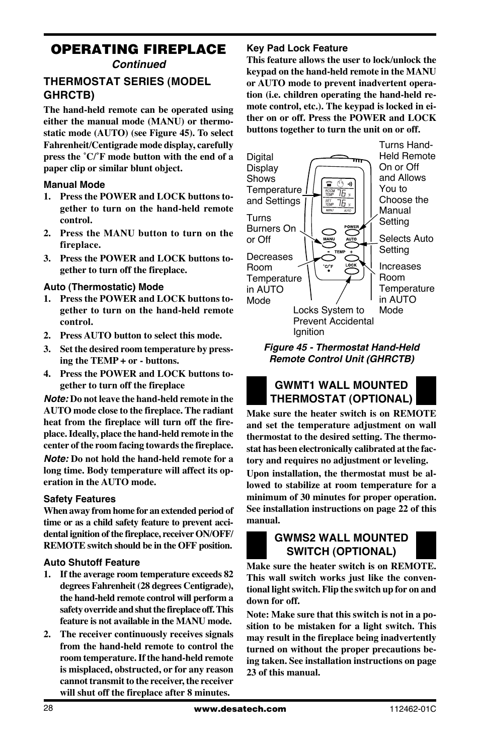 Operating fireplace | Desa CGCF10PR User Manual | Page 28 / 44