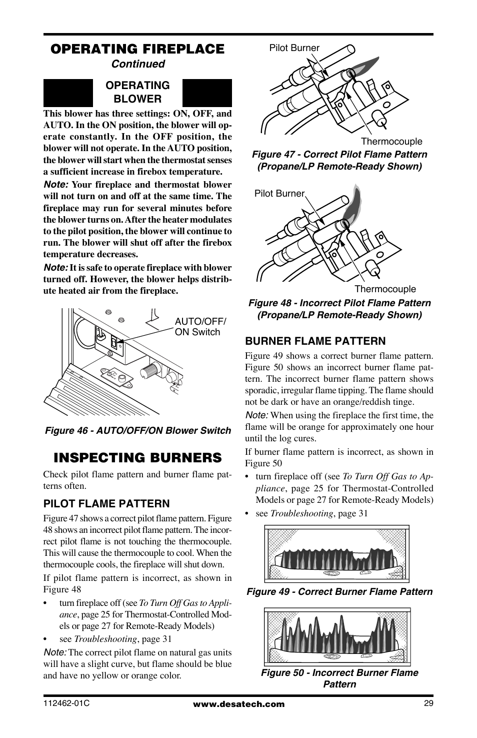 Inspecting burners, Cleaning and maintenance, Operating fireplace | Desa CGCF10PR User Manual | Page 29 / 44