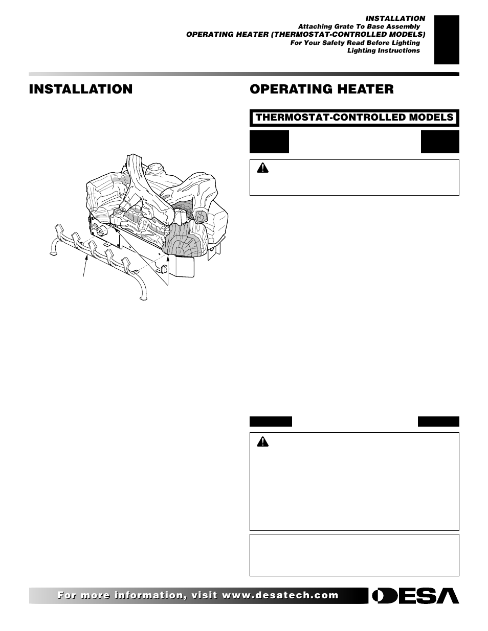 Operating heater, Installation | Desa VRL30PT User Manual | Page 17 / 38