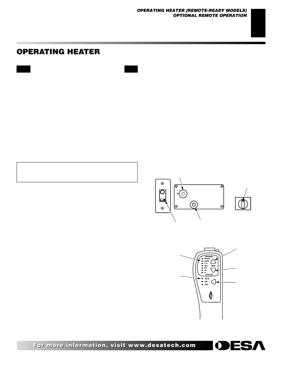 Operating heater, Continued, Optional remote operation | Desa VRL30PT User Manual | Page 21 / 38