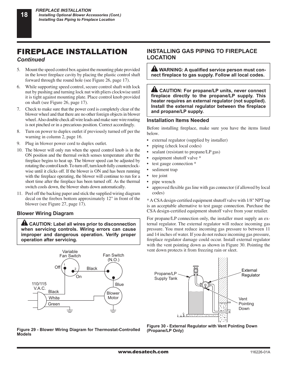 Fireplace installation | Desa (V)KC36N User Manual | Page 18 / 40