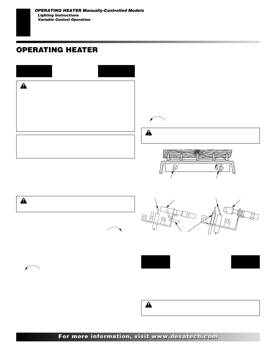 Operating heater, Continued, Lighting instructions | Variable control operation | Desa CGS2718P User Manual | Page 16 / 36