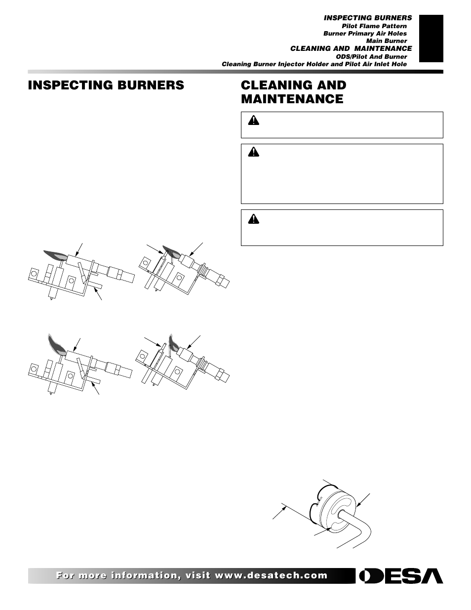 Inspecting burners, Cleaning and maintenance | Desa CGS2718P User Manual | Page 19 / 36