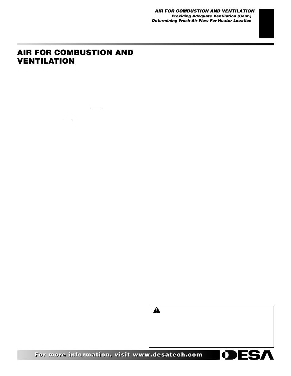 Air for combustion and ventilation, Continued, Determining fresh-air flow for heater location | Desa CGS2718P User Manual | Page 5 / 36