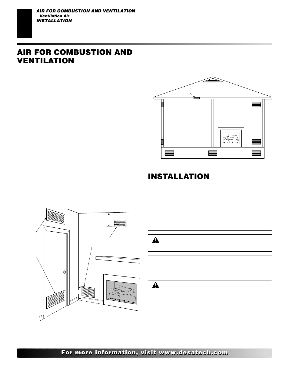 Air for combustion and ventilation, Installation, Continued | Desa CGS2718P User Manual | Page 6 / 36