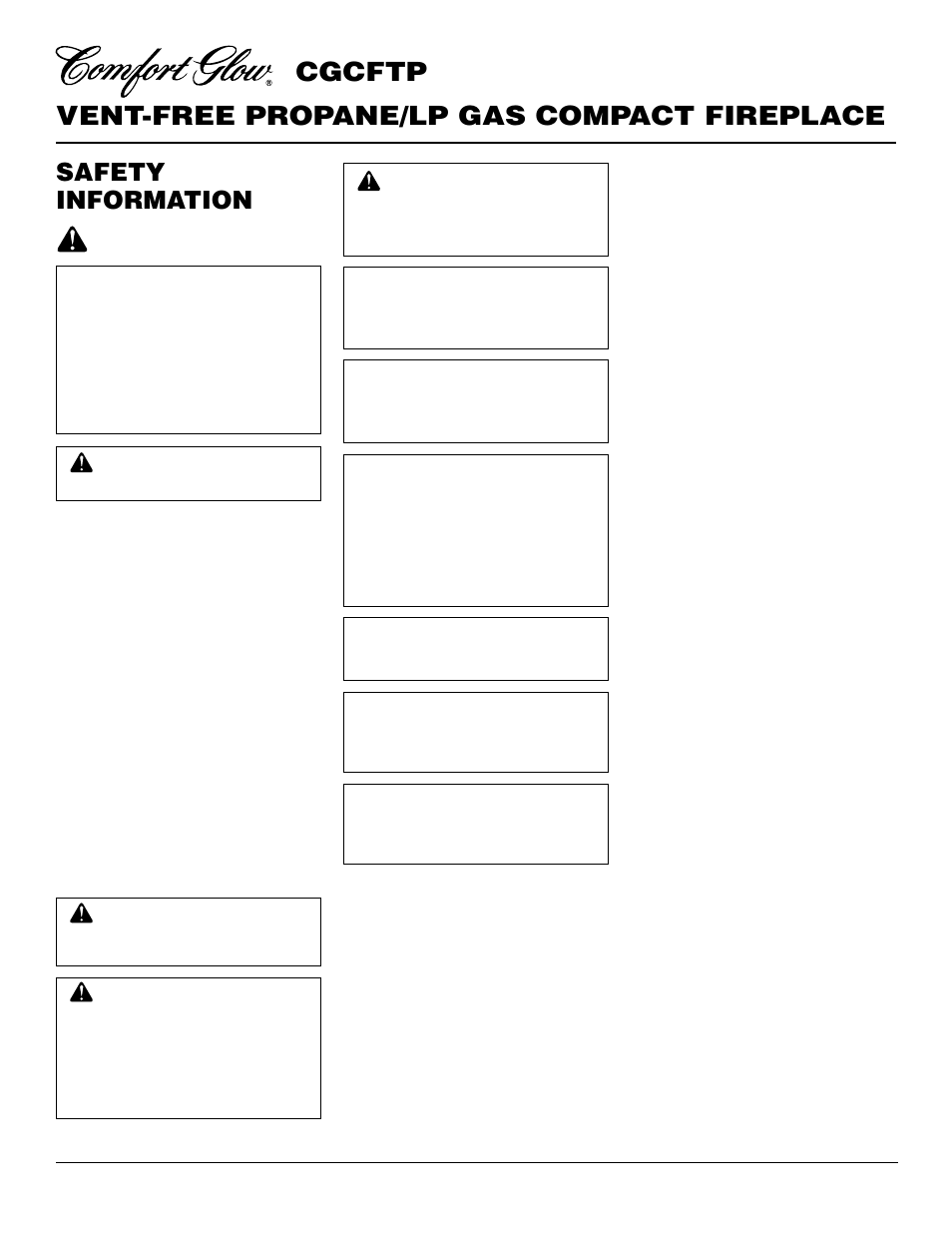 Vent-free propane/lp gas compact fireplace, Cgcftp, Safety information | Desa CGCFTP 14 User Manual | Page 2 / 28