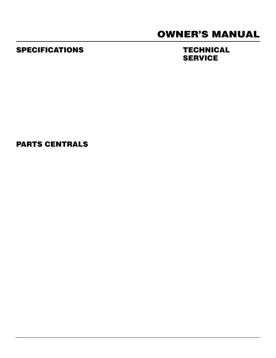 Owner’s manual, Parts centrals, Specifications | Technical service | Desa CGCFTP 14 User Manual | Page 23 / 28