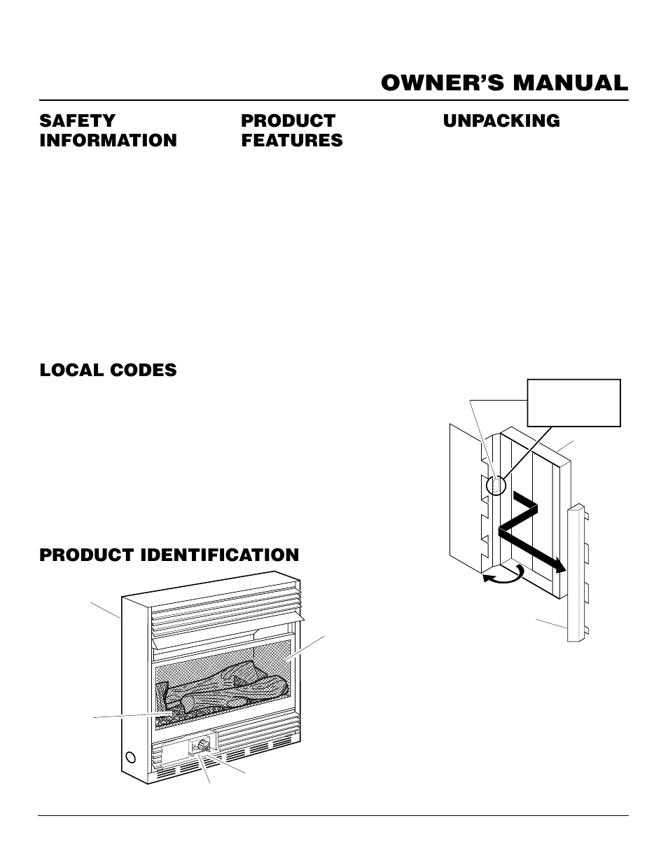Owner’s manual, Product identification, Product features | Local codes, Unpacking, Safety information, Continue | Desa CGCFTP 14 User Manual | Page 3 / 28