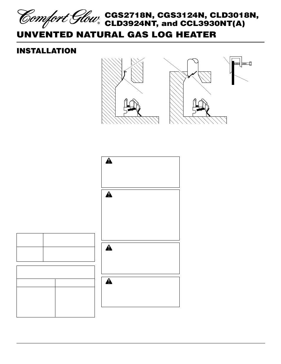 Unvented natural gas log heater, Installation, Continued | Desa CLD3924NT User Manual | Page 10 / 34