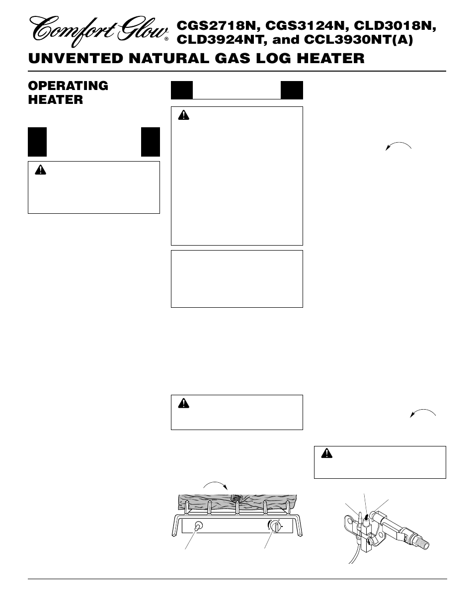 Unvented natural gas log heater, Operating heater, Manually-controlled models | Desa CLD3924NT User Manual | Page 16 / 34