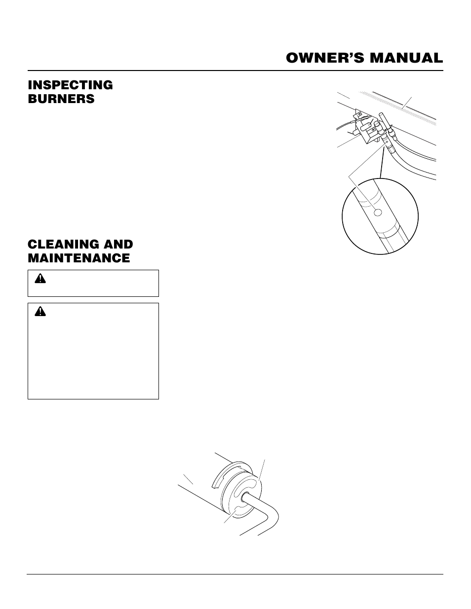 Owner’s manual, Cleaning and maintenance, Inspecting burners | Desa CLD3924NT User Manual | Page 19 / 34