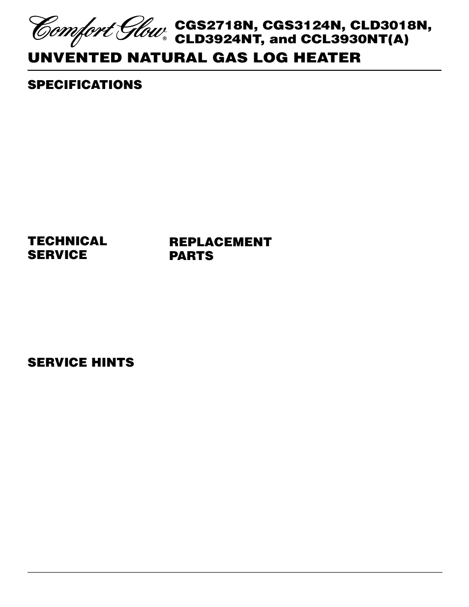Unvented natural gas log heater, Service hints, Replacement parts | Desa CLD3924NT User Manual | Page 24 / 34